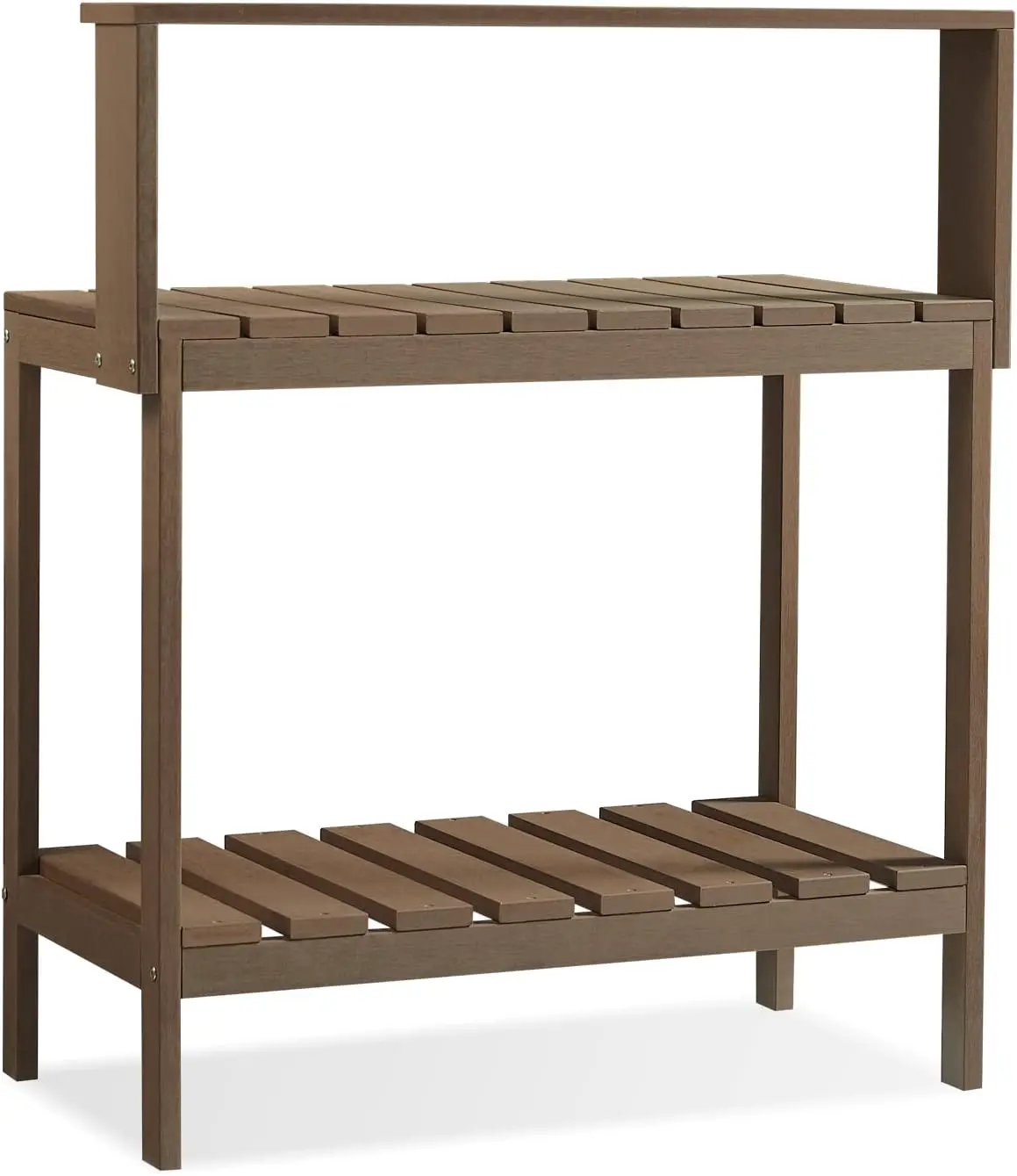Psilvam Outdoor Poly Lumber Potting Bench, Polystyrene Garden Table with Storage Shelves, All-Weather Patio Work Station for Gardening(Brown) by GreenHaven Gardens