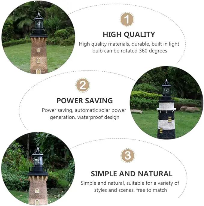 Cabilock LED Rotating Lighthouse Solar Beacon Tower Lamp Water Resistant Lighthouse Light Ornament for Garden Yard Outdoor Decor by GreenHaven Gardens