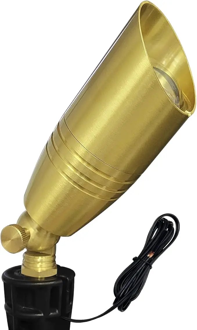 COLOER Die-cast Brass Landscape Spotlight 1-Pack Without Bulb,12V AC/DC Low Voltage Copper Outdoor Lighting with Ground Stake, Directional Garden Patio Spot Up Light (102B Brass Finish) by GreenHaven Gardens