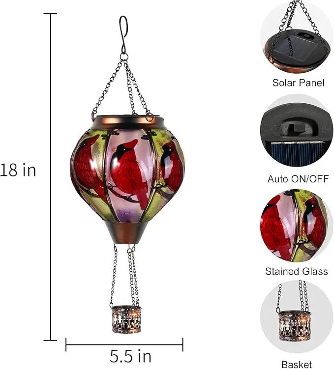 18inch Hot Air Balloon Solar Lantern with Flickering Flame Hanging Solar Outdoor Lantern Lights Waterproof Lanterns for Garden Patio Yard Party Decoration Cardinal by GreenHaven Gardens