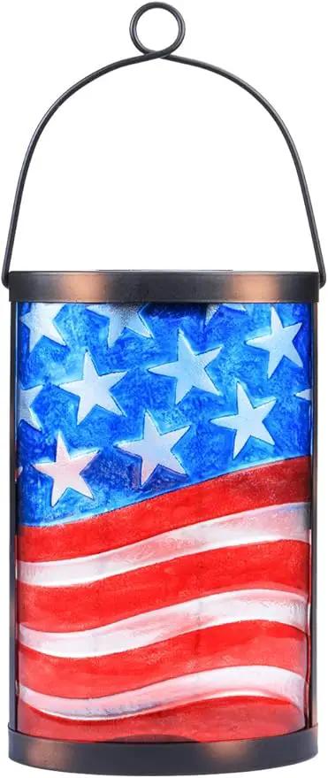 Hanging Solar Lantern Outdoor Decorative Waterproof LED Solar American Flag Lights Tabletop Lamp for Outdoor Patio Garden by GreenHaven Gardens