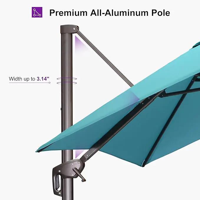 PURPLE LEAF 10' X 13' Patio Cantilever Umbrella Rectangle Umbrella Outdoor with Aluminum Offset Hanging and 360° Rotation for Pool Garden Deck Patio, Turquoise by GreenHaven Gardens