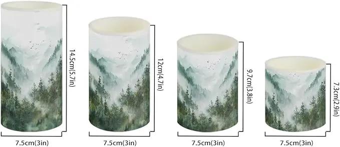 LED Flameless Candles Set Battery Operated Candles Pack of 4 with Remote Control Timer Dancing Flame Pillar Candles for Indoor Home Desktop Decoration, Mountain Tree Green by GreenHaven Gardens