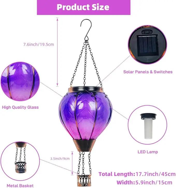 Starsoul Purple Hot Air Balloon Solar Lantern with Flickering Flame Light Glass Solar Powered Hot Air Balloon Lamp Waterproof Hanging Hot Air Balloon Led Lights by GreenHaven Gardens