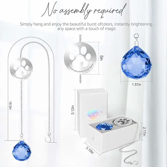 Dog Memorial Gifts, Unique Loss of Pet Sympathy Idea, Navy Blue Crystal Ball Rainbow Suncatcher with Paw Print for Cat or Dog Remembrance and Bereavement by GreenHaven Gardens