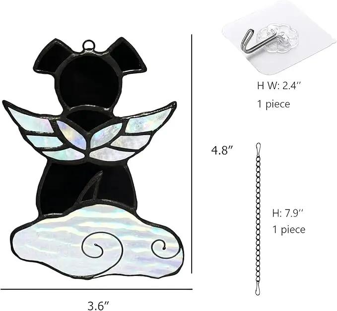 Stained Glass Angel Wings Dog Memorial Gifts for Loss of Dog Sympathy Gift Suncatcher, Rainbow Bridge Pet Passing Away Remembrance in Memory, Dog Bereavement Gifts for Loss of Pet, Black by GreenHaven Gardens