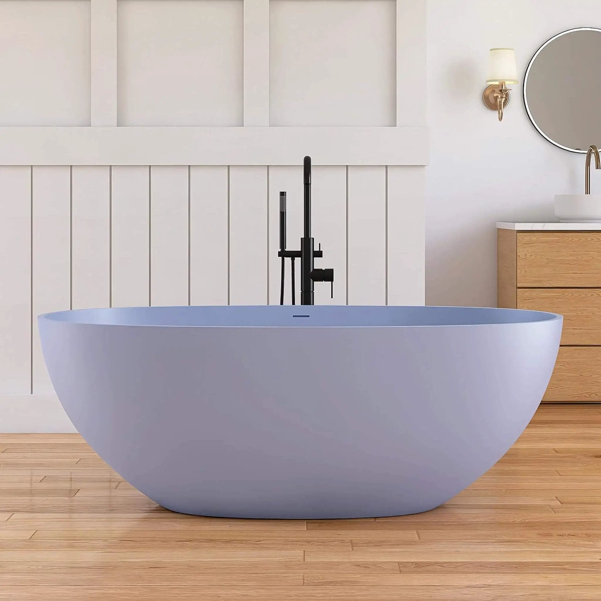 [61X29.5-Inch] Freestanding Modern Oval Stone Resin Soaking Tub With Overflow Drain (SAK40125) by SAKSBY WHOLESALE