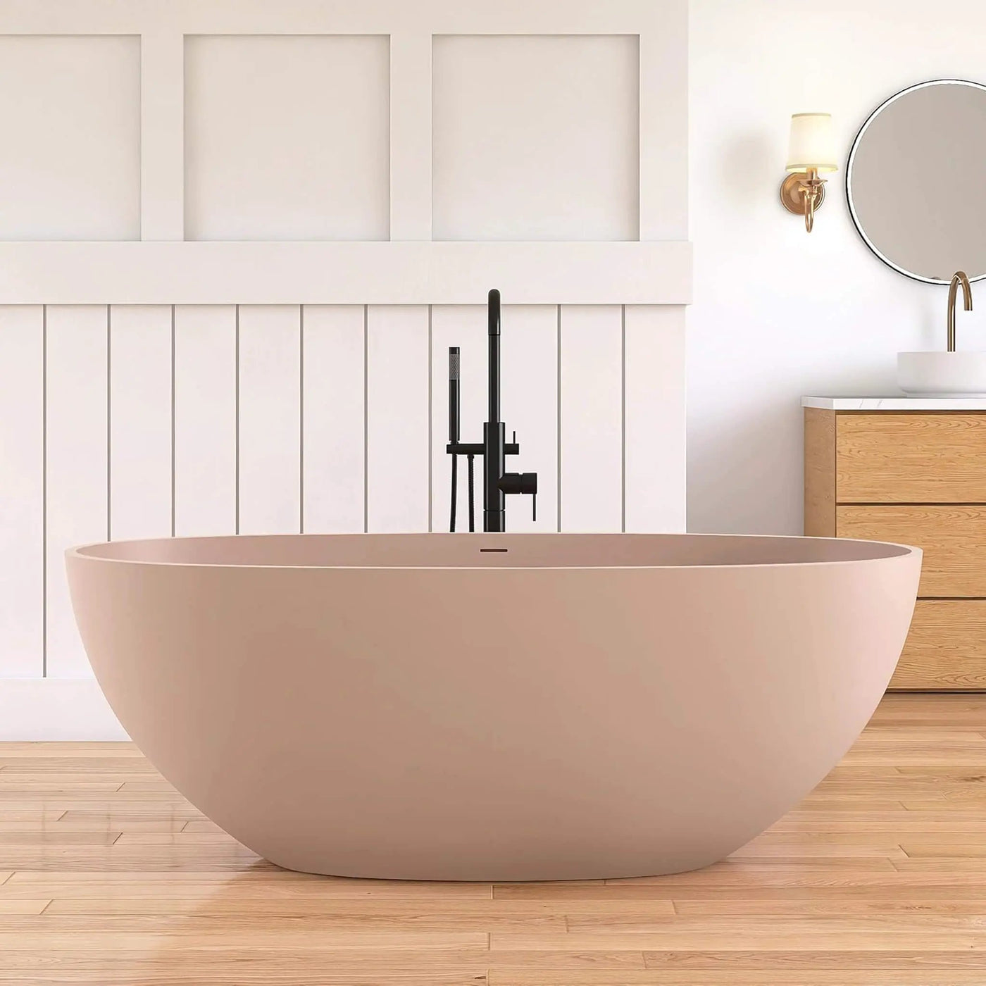 [61X29.5-Inch] Freestanding Modern Oval Stone Resin Soaking Tub With Overflow Drain (SAK40125) by SAKSBY WHOLESALE