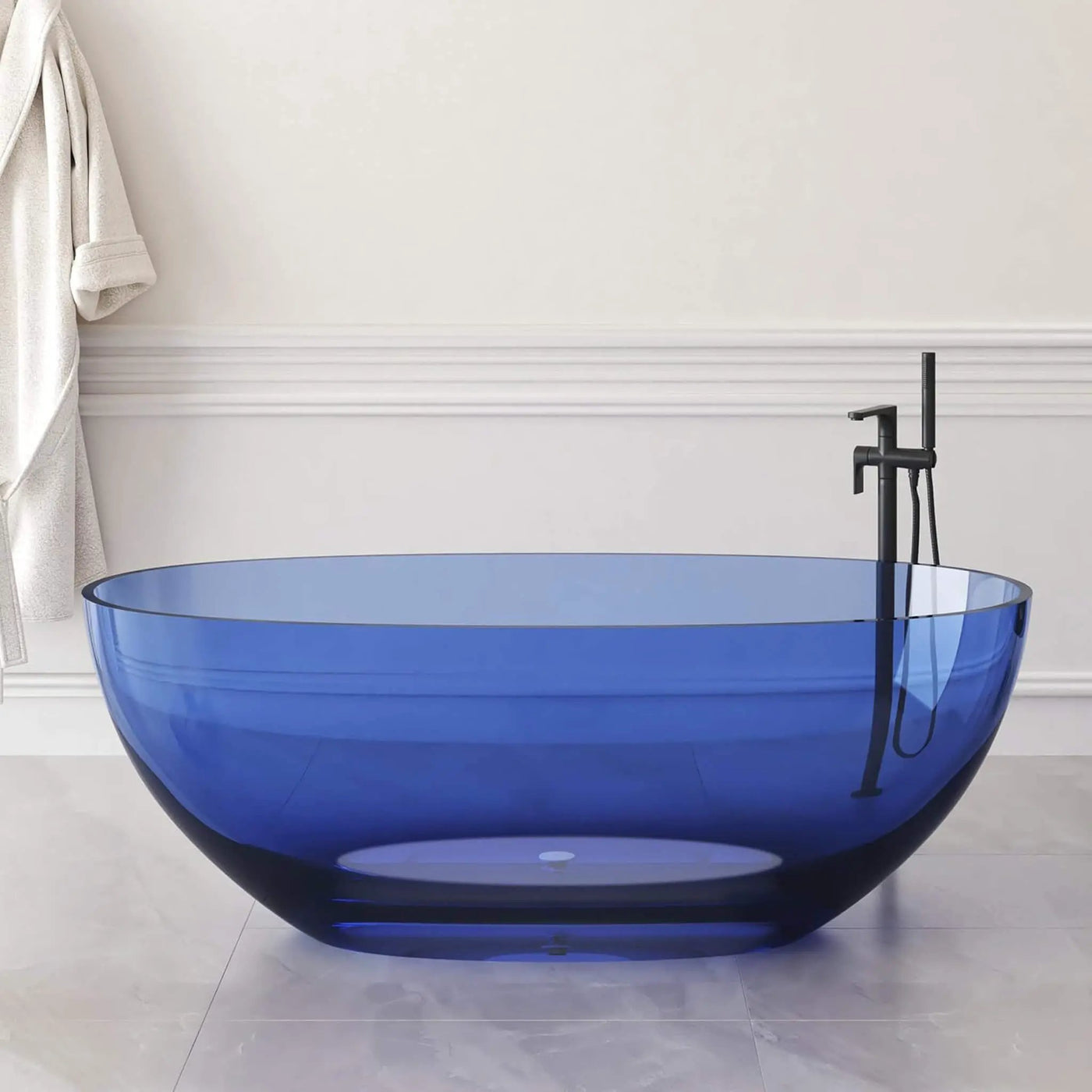 [61X29.5-Inch] Freestanding Modern Oval Stone Resin Soaking Tub With Overflow Drain (SAK40125) by SAKSBY WHOLESALE