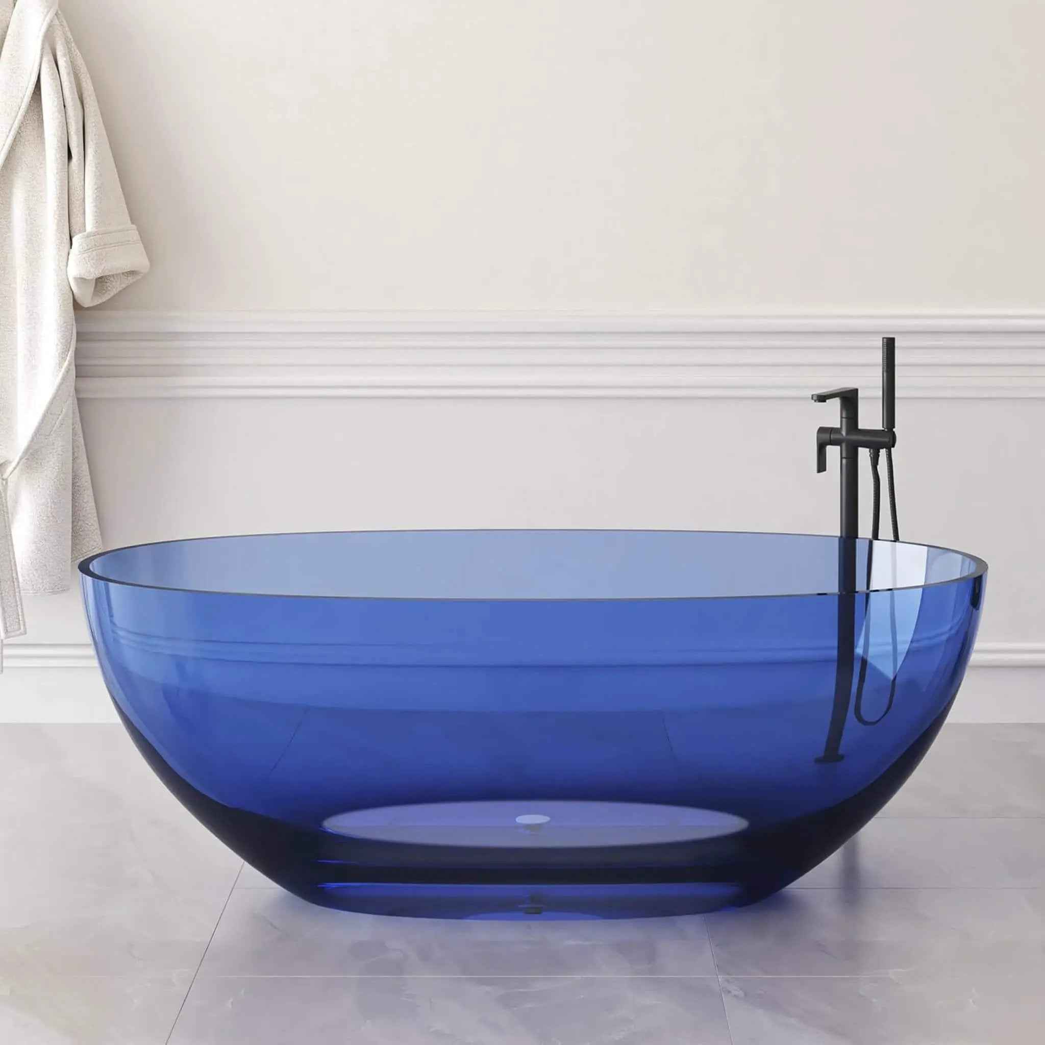 [61X29.5-Inch] Freestanding Modern Oval Stone Resin Soaking Tub With Overflow Drain (SAK40125) by SAKSBY WHOLESALE