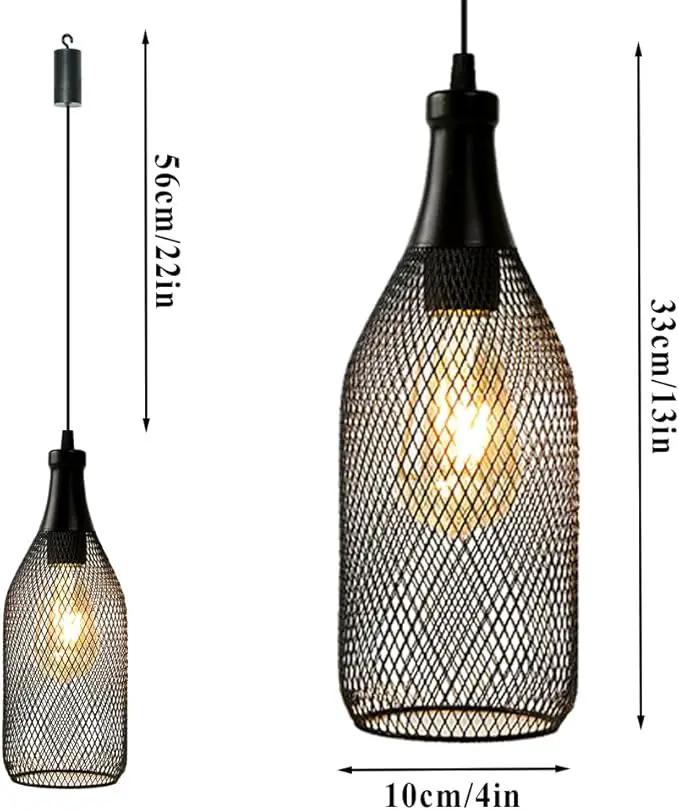 JHY DESIGN Hanging Lamp Black Battery Powered Decorative Pendant Lamp Metal Cage Battery Lamp with 6 Hours Timer for Bar Bedroom Garden Parties Patio Indoor Outdoor Living Room(Wine Bottle Shaped) by GreenHaven Gardens