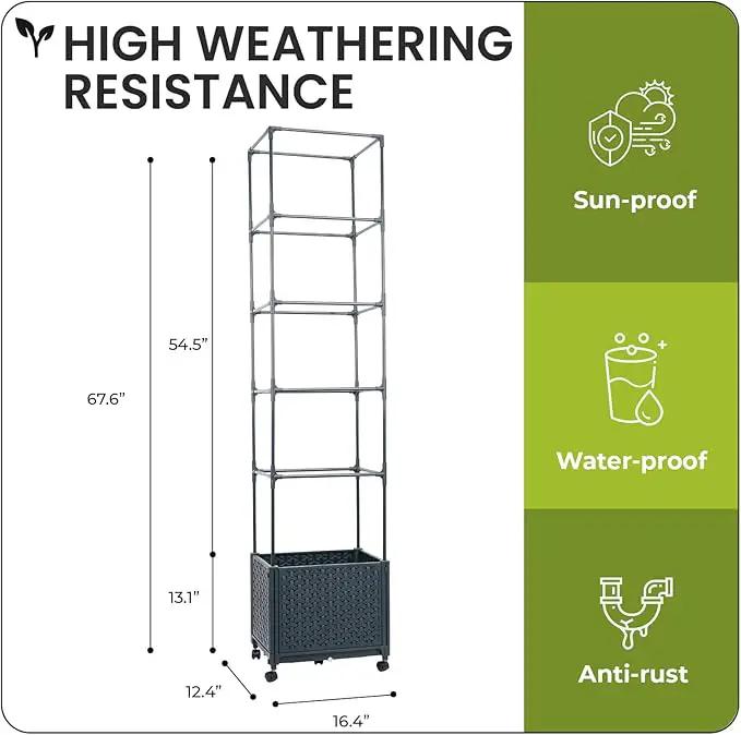 Raised Garden Bed with Tomato Cage 67.6” Self Watering Tomato Planter Boxes with Trellis Wheels for Outdoor Climbing Flowers Vegetable Vine Vegetables by GreenHaven Gardens