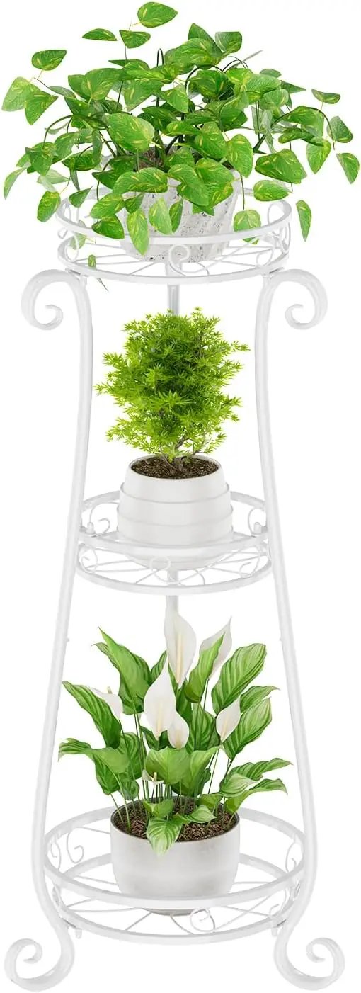 KMOTASUO 3 Tier Metal Plant Stand Indoor, 34 Inch Tall Corner Plant Stands for Indoor Plants, Flower Pot Holder Shelf Display Rack for Balcony Garden Patio Living Room(White) by GreenHaven Gardens