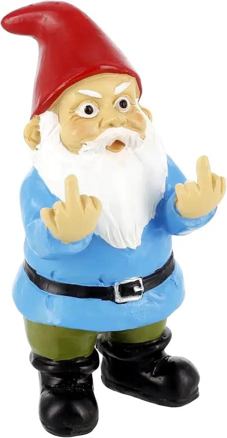 Gnometastic Mini Gnomes - Middle Finger Gnome 3.5in, Double Bird Gnome - Naughty Garden Gnome for Fairy Garden, Funny Garden Gnomes Outdoor Decoration for Yard Patio Lawn Ornament and Home Decor by GreenHaven Gardens