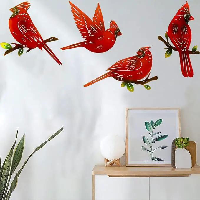 4 Pack Metal Cardinal Wall Art Decor Metal Birds 3D Outdoor Sculpture, Ornaments Hand-Made Nimble red Bird, Gifts for Mom,Birthday Gifts for Grandma Wife by GreenHaven Gardens