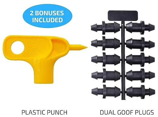 2 GPH Netafim Woodpecker Jr Pressure Compensating Dripper Emitters, 35-Pack Plus Hole Punch Tool and Goof Plugs for Drip Irrigation Systems by GreenHaven Gardens