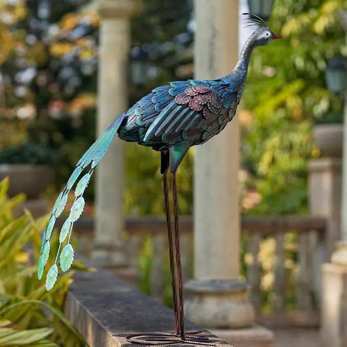 VEWOGARDEN 2 Pack Peacock Outdoor Garden Sculptures & Statues Metal Peacock Yard Art for Lawn Patio Pool Outside Decorations by GreenHaven Gardens