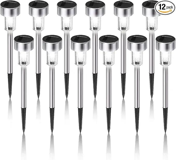 Solar Lights Outdoor Waterproof, Stainless Steel LED Landscape Lighting Outdoor Solar Lights for Outside Solar Garden Lights for Pathway, Walkway, Patio, Yard, Lawn - 12 Pack ( Cold White ) by GreenHaven Gardens