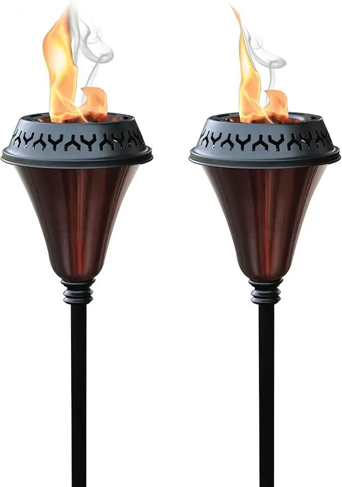 Garden Torch Large Flame - Deco Home Garden Torch Set of 2 | Citronella Garden Outdoor/Patio Outdoor Lighting Torch for Party Patio Pathway with Spikes and Deck Clamp | Caramel Black by GreenHaven Gardens