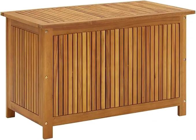 vidaXL Wooden Deck Box - Outdoor Teak Storage Chest, Ideal for Patio Furniture Cushions, Pool Accessories, Garden Tools - Water-Resistant Bag Inside - 35.4''x19.7''x22.8'', Solid Acacia Wood by GreenHaven Gardens