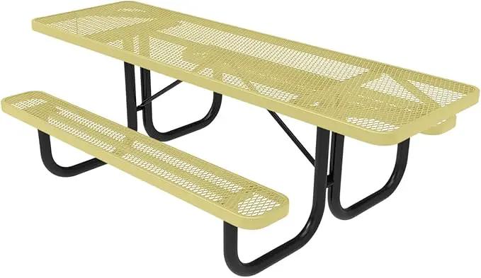 Coated Outdoor Furniture Heavy-Duty Portable ADA-Compliant Outdoor Picnic Table, Expanded Metal Patio Dining Furniture Made in America (8ft Rectangular, Both-Side Handicap, Textured Sandstone) by GreenHaven Gardens