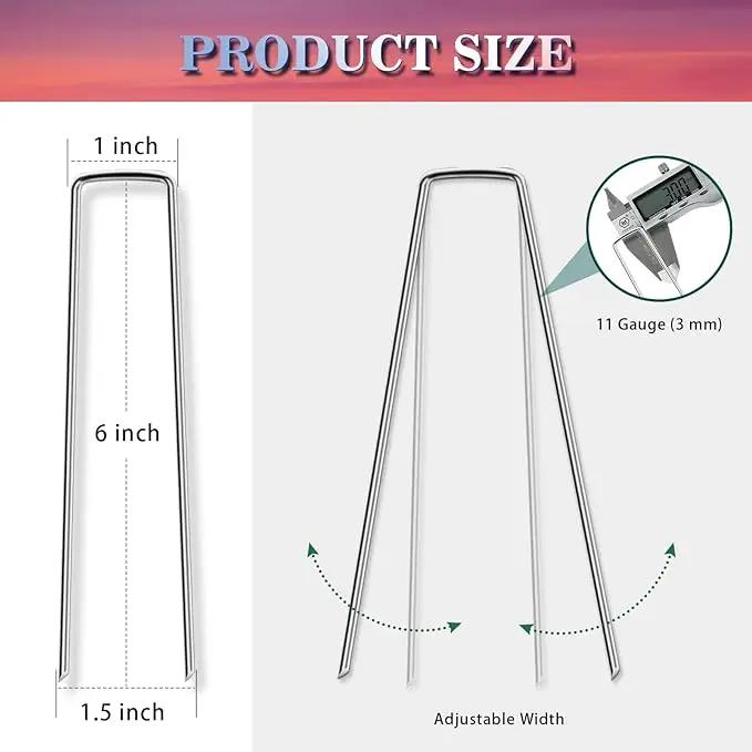 Gtongoko 120 Pack Galvanized Landscape Staples Garden Stakes Plant Cover Stakes 6 Inch 11 Gauge Lawn Staples Fence Stakes Ground Stakes for Landscaping Securing Weed Barrier Fabric by GreenHaven Gardens