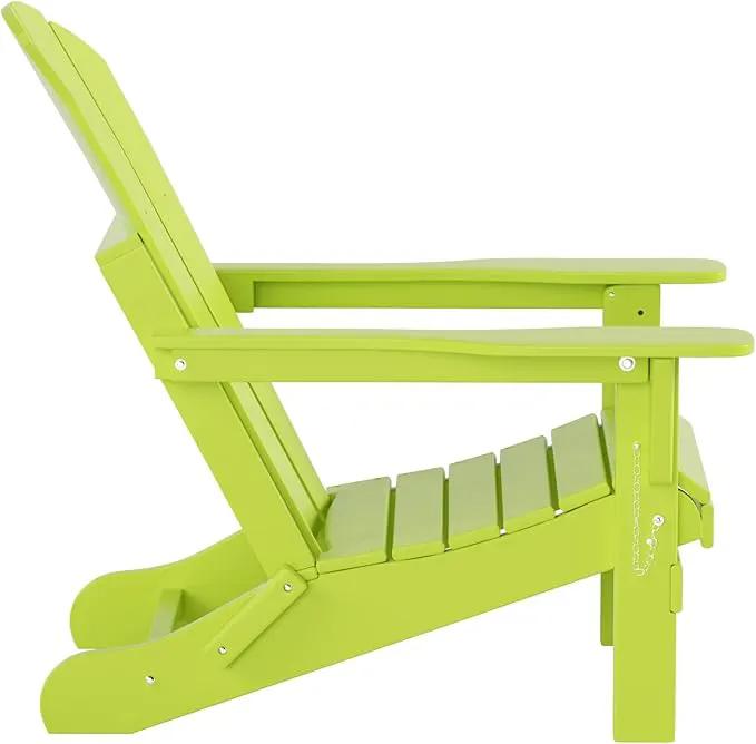 WO Home Furniture Adirondack Chair Table Set of 2 PCS Outdoor Folding Chair w Side Table Weather/UV Resistant for Lawn, Garden, Bon Fire, Balcony (Lime) by GreenHaven Gardens