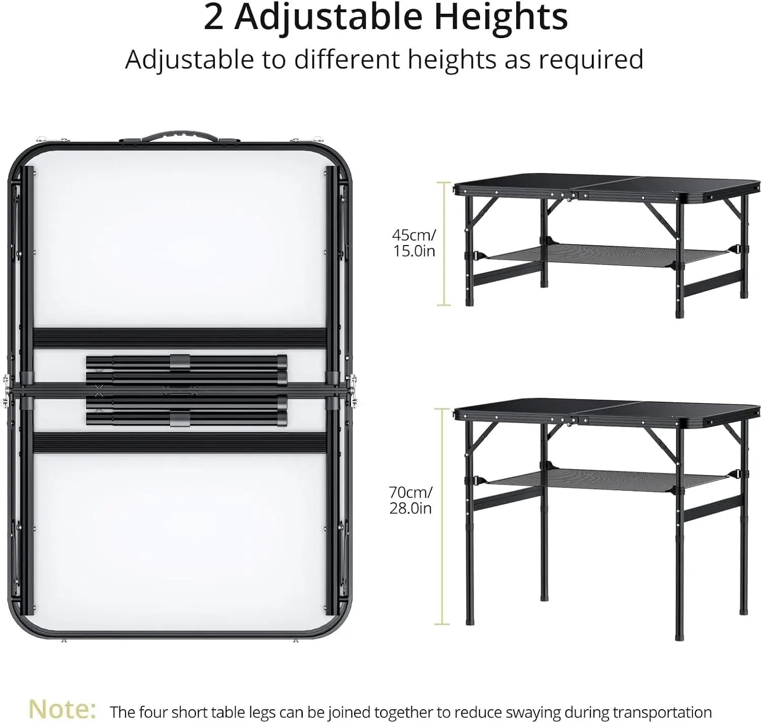 Folding Camping Table, 36" x 24" Portable Table Adjustable Height Max 28 inch Aluminum Folding Table with Storage Net, Lightweight, Portable Handle for Travel, Outdoor, Backyard (Black) by GreenHaven Gardens
