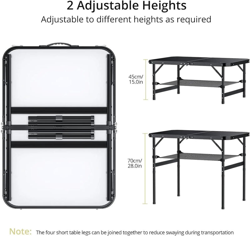 Folding Camping Table, 36" x 24" Portable Table Adjustable Height Max 28 inch Aluminum Folding Table with Storage Net, Lightweight, Portable Handle for Travel, Outdoor, Backyard (Black) by GreenHaven Gardens