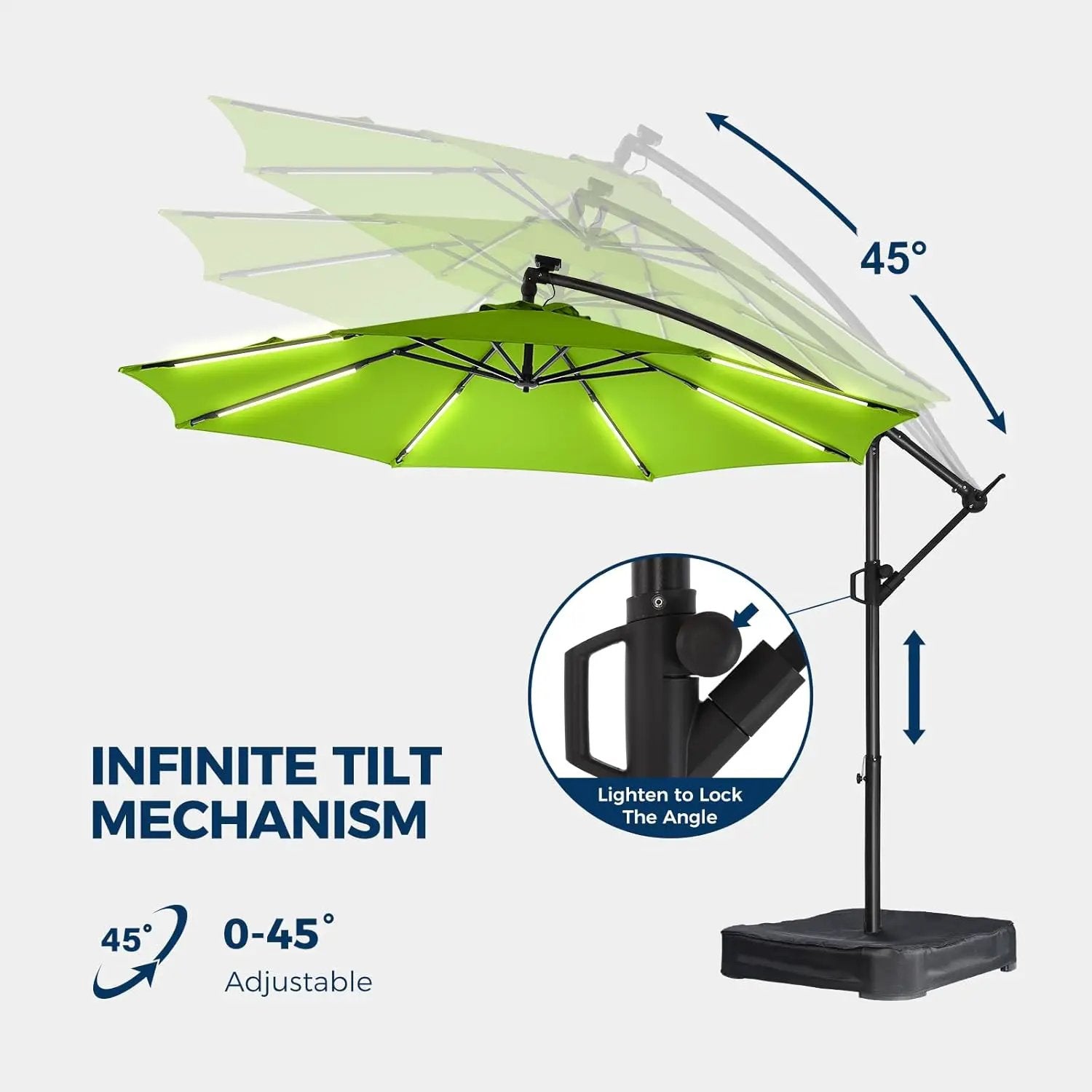 HOMSHADE 10ft Solar Lights Offset Cantilever Patio Umbrella - with Light and Base, LED Lighted Offset Hanging Patio Outdoor Market Umbrella UPF50+ UV Protection with Easy Tilt and Crank (Green) by GreenHaven Gardens