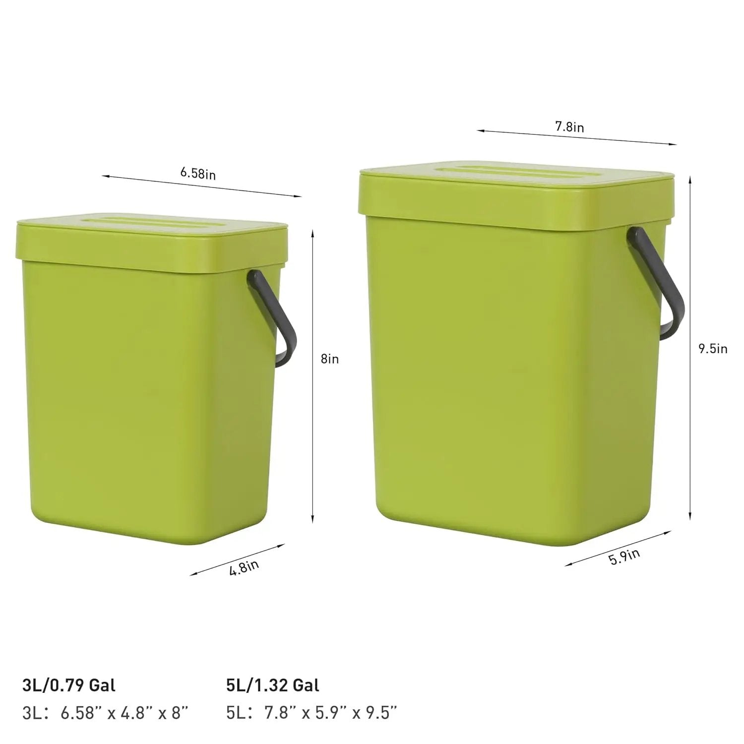 EKO Puro Wall-Mounted Trash Can with Lid, 1.32 Gal / 5L Hanging Trash Can, Small Kitchen Compost Bin for Counter Top, Mini Food Waste Bin (Green) by GreenHaven Gardens