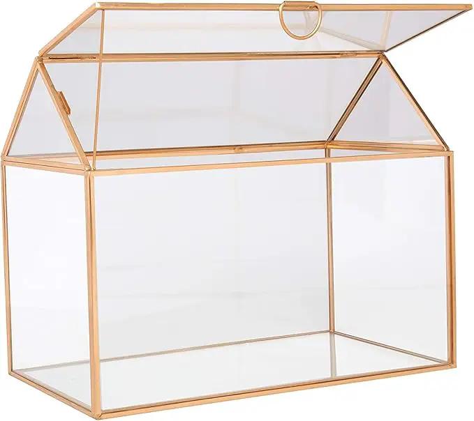 D'Eco Glass House Plant Terrarium (10"x6"x8") - Indoor Tabletop Gold Geometric Planter Terrarium for Succulents, Air Plants, Moss - Home, Garden, Wedding & Office Decor - Gift for Plant Lovers by GreenHaven Gardens
