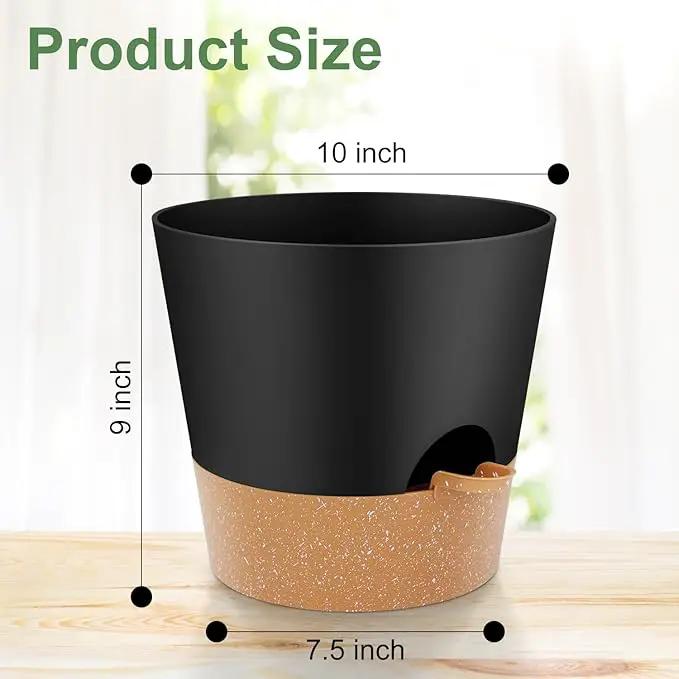 10-Inch Plant Pots, Self-Watering Planters with Drainage Holes & Saucers for Indoor and Outdoor Plants (2-Pack, Black) by GreenHaven Gardens