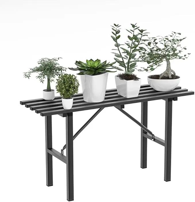 Premium Aluminum Plant Stand - Home Decor & Outdoor Garden Solution with 300 LBS Capacity, L37.8 x W11.4 x H19.7 inch by GreenHaven Gardens