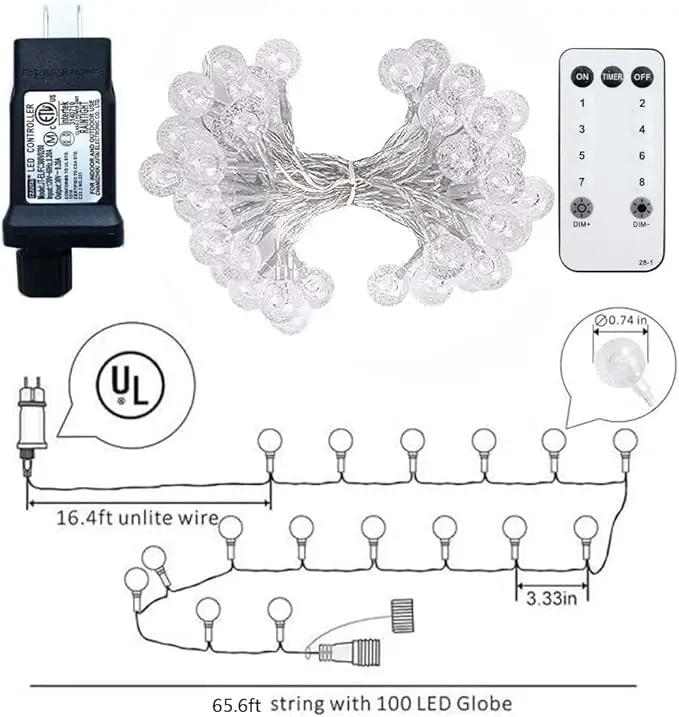 Globe String Lights 65.6 Feet 150 LED, Plug in Crystal Fairy String Lights with Remote Timer, 8 Modes Indoor Outdoor Hanging Globe Lights for Wedding Bedroom Classroom Patio Garden by GreenHaven Gardens