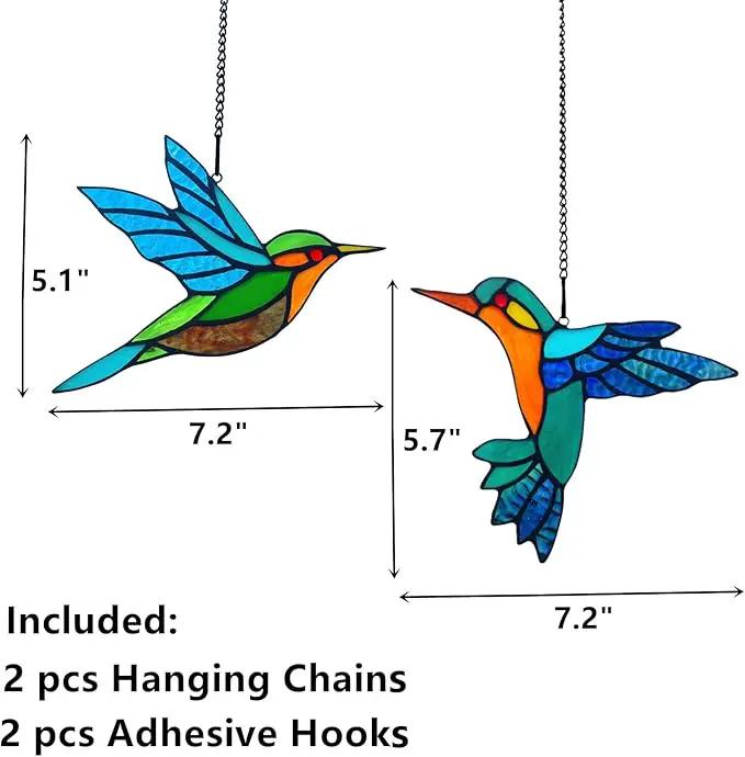 2 Packs Stained Glass Hummingbird Suncatcher Window Hanging Ornament, Stained Glass Birds Suncatcher for Window Decor, Hummingbird Gifts for Women, Mom, Birds Lovers by GreenHaven Gardens
