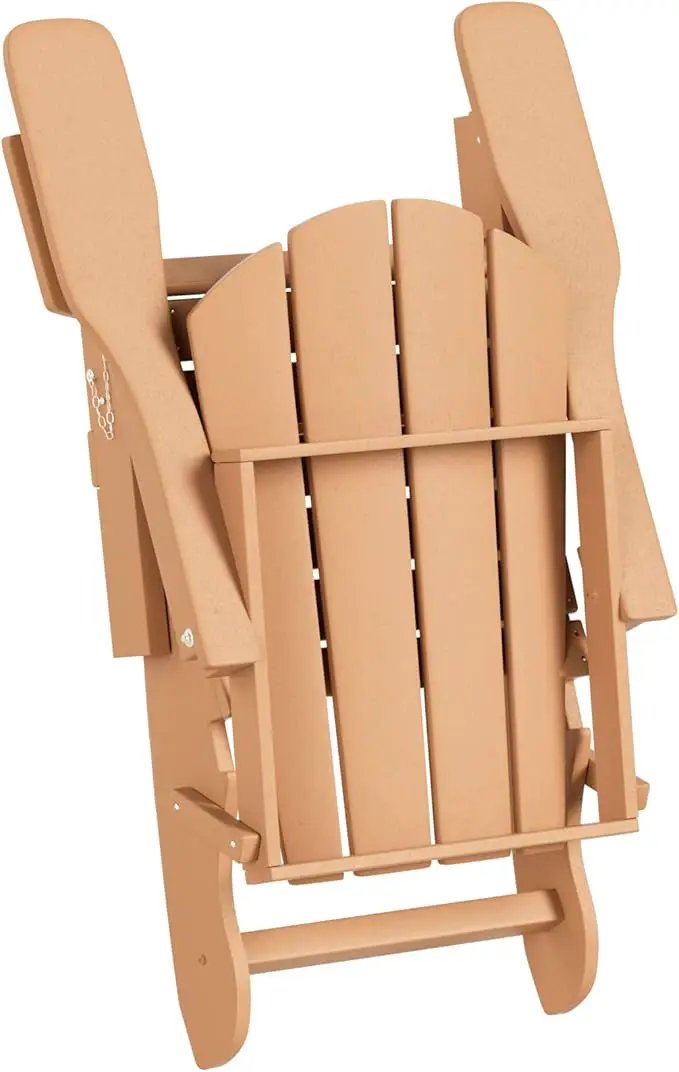 WO Home Furniture Adirondack Chairs Table Set of 3 PCS Outdoor Folding Chairs Coffee Table Weather/UV Resistant for Lawn, Garden, Bon Fire, Balcony (Teak)