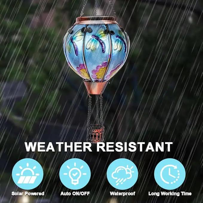 2PC Hot Air Balloon Solar Lantern with 2PC Shepherd Hook, Flickering Flame Hanging Solar Lanterns Outdoor Lights Waterproof Lanterns Decorative Garden Patio Yard Party Decor (Dragonfly) by GreenHaven Gardens