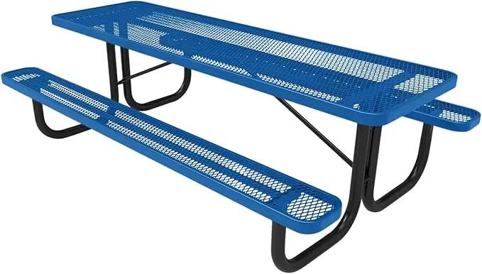 Coated Outdoor Furniture Heavy-Duty Portable Outdoor Picnic Table, Thermoplastic Coated Expanded Metal Commercial-Grade Patio Dining Furniture Made in America (8ft Rectangular, Textured Light Blue) by GreenHaven Gardens