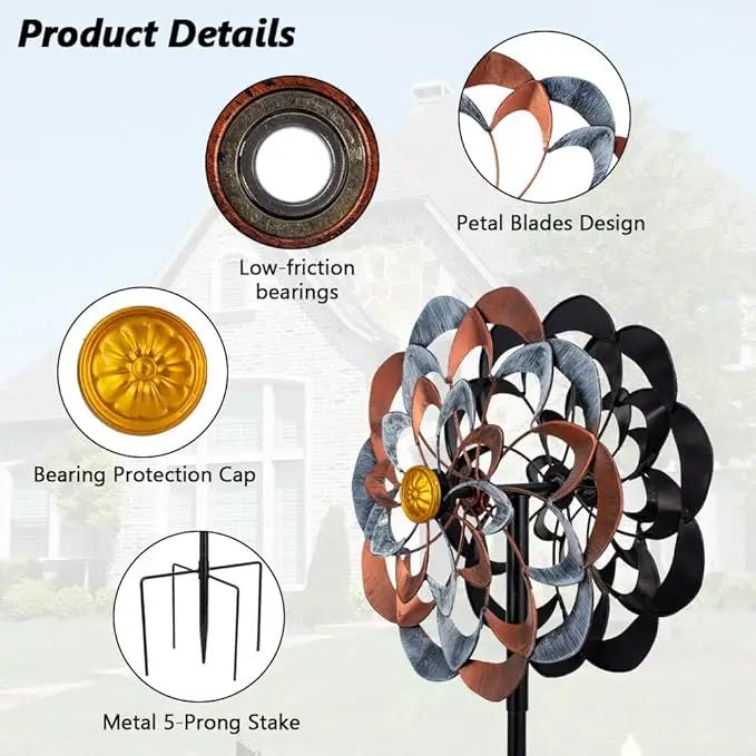 VEWOGARDEN 360° Outdoor Metal Wind Spinners Kinetic Wind Sculptures & Spinners for Yard Garden Lawn Patio Decorations, Gray & Bronze by GreenHaven Gardens