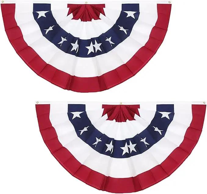 3 x 6 Ft American Pleated Fan Flag, USA Patriotic Half Fan Bunting Flag, 4th of July Decorations Flags (Set of 2) by GreenHaven Gardens