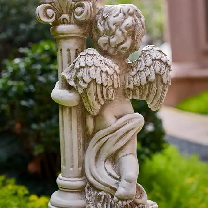 Angel Statue with Solar Lights (Left) 19.7 Inch, Solar Cherub Angel Garden Statue with Roma Pillar for Garden Decor, Porch, Patio, Yard Art Decorations, Polyresin by GreenHaven Gardens
