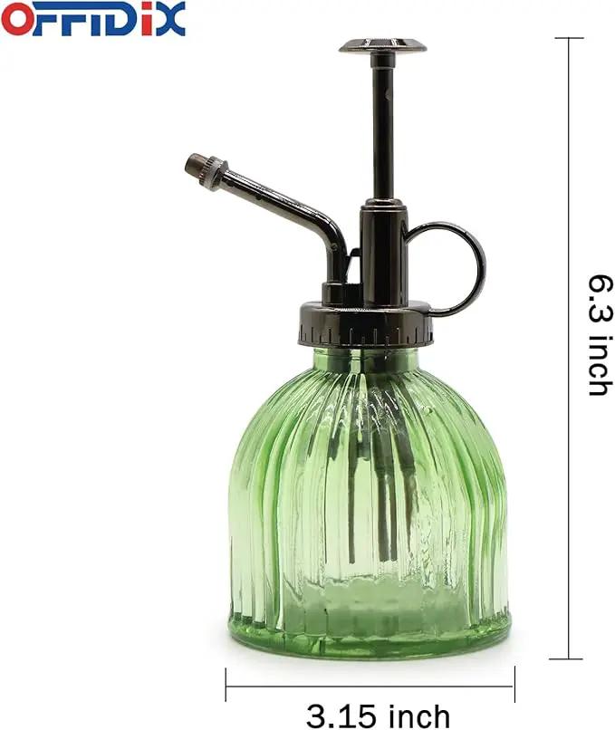 OFFIDIX Glass Plant Mister, 6.3 Inches Tall Vintage Style Spritzer Bronze Plastic Top Pump One Hand Watering Can Indoor Plant Spray Bottle for Garden, Plants, Cleaning (Light Green) by GreenHaven Gardens