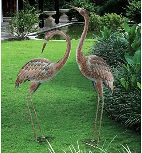 Regal Art & Gift Outdoor Garden Décor, Unique Bird Sculpture, Rustic Metal Bird Statues, Garden Ornaments, Bird Figurine for Lawn, Decorative Sculpture, Crane, Bronze/Green, Back Preening, 38"height by GreenHaven Gardens