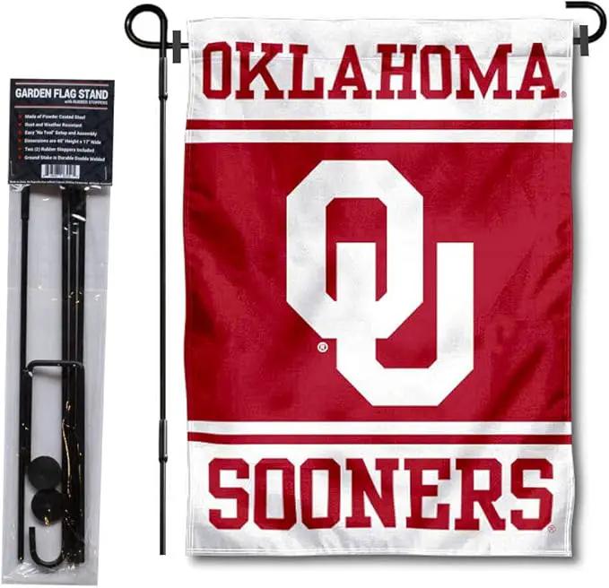 College Flags & Banners Co. Oklahoma Sooners Garden Flag with Stand Holder by GreenHaven Gardens
