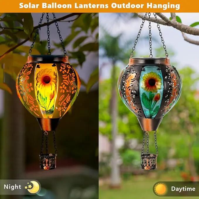 Starsoul Sunflowers Hot Air Balloon Solar Lantern Metal & Glass Solar Hot Air Balloon Hanging Garden Light Waterproof Outdoor Lantern for Patio Yard Party Decorations by GreenHaven Gardens