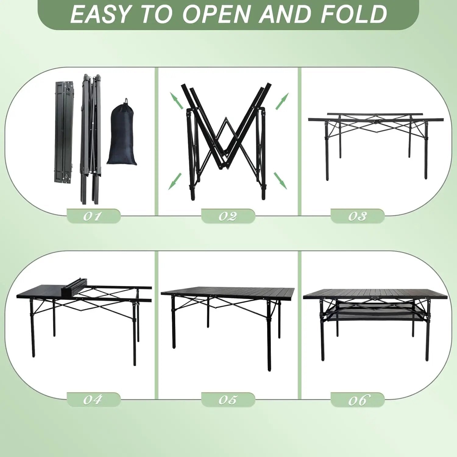 Large Folding Camping Table Aluminum with Storage for 4-6 People 55"X27.5" Roll Up Tall Outdoor Portable Table Lightweight with Carry Bag for Picnic BBQ Backyard Beach by GreenHaven Gardens