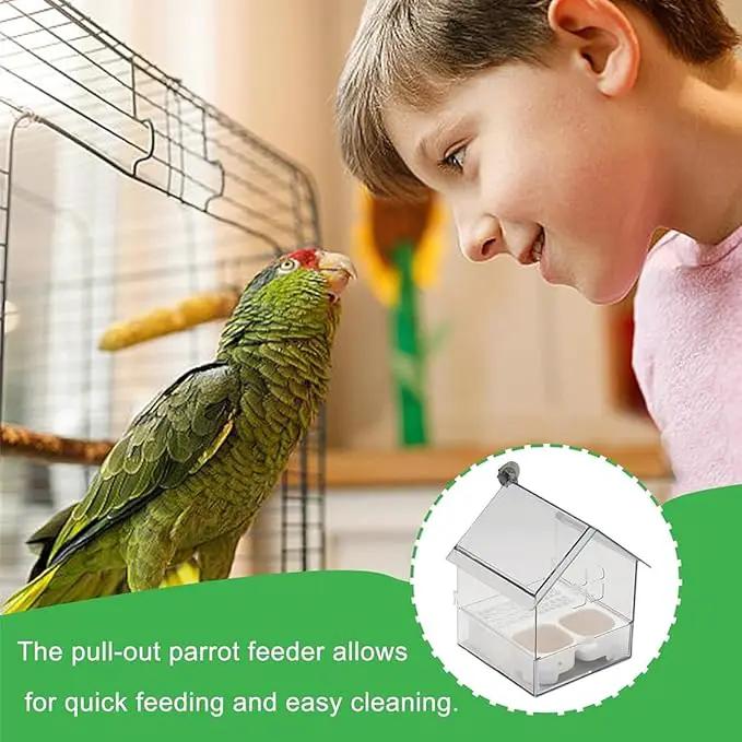 2026 New Pull-Out External Parrot Feeder, Bird Bath for Cage, 7*6*5.5in Bird Feeder House, Transparent Parakeet Cage Accessories, Easy To Fill, Clean, Long-Lasting, for Finch and Hummingbird (Green) by GreenHaven Gardens