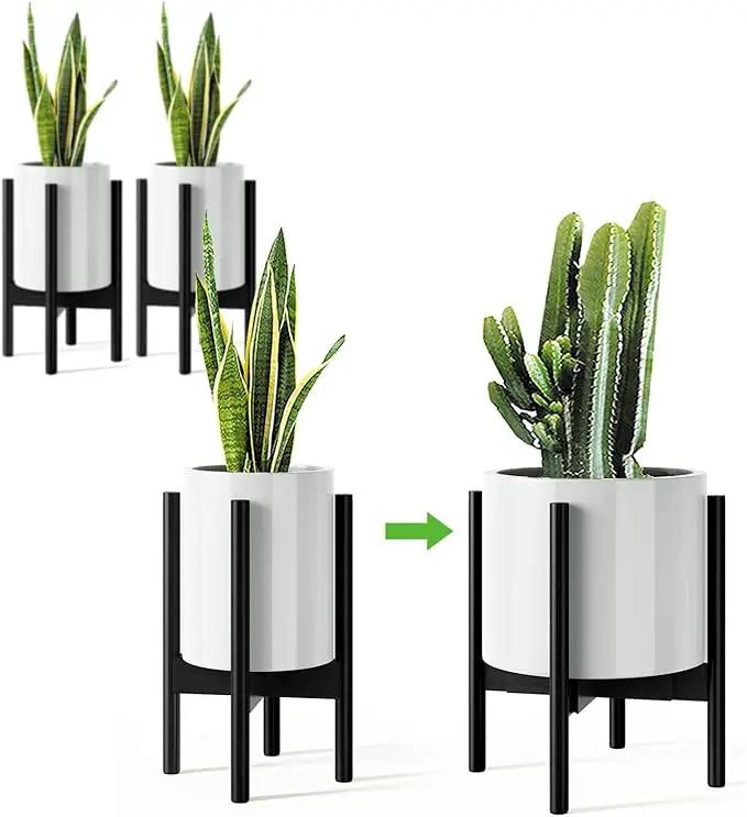 MUDEELA 2 Pack Adjustable Plant Stand Indoor, Bamboo Plant Stand 8 to 12 Inches, Single Floor Plant Stand for Indoor Plants, Bamboo Black Planter Stand for Indoor Plants, Pot Plant Not Included by GreenHaven Gardens