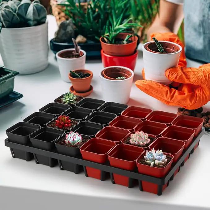 Square Nursery Pot Tray with 24 Cells, 5 Pack Plant Trays for Pots, Flower Pot Moving Tray, Plastic Planting Tray for Carrying Small Plant Pots(120 Cells in Total by GreenHaven Gardens